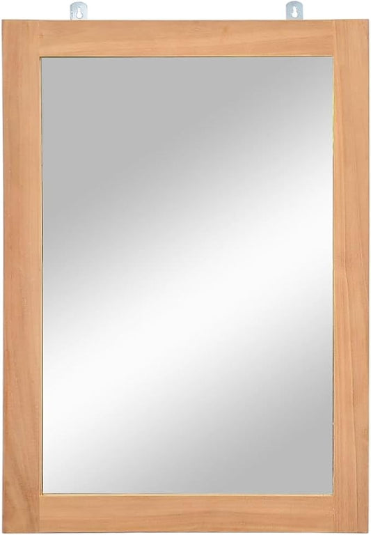 vidaXL Wall Mounted Mirror Made of Solid Teak, Scandinavian Style, Ideal for Bathroom/Dressing Room/Hallway, Brown, Rectangular, 19.7"x27.6", Comes with Hanging Hooks and Mounting Accessories