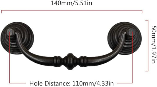 2PCS Retro Dresser Drawer Drop Bail Pulls Handles Classic Metal Swing Handles Hole Centers for Kitchen Bedroom Decoration (Iron Black)