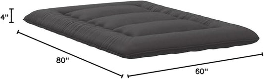 Japanese Floor Mattress, Futon Mattress with Portable Storage Bag and Washable Cover, Roll Up Thick Tatami Mat Suitable for Camping, Guest Room, Black, Queen