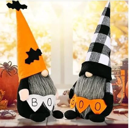 Halloween Gnome Plush Decorations, Handmade Swedish Tomte, Scandinavian Ornaments, 2-Pack