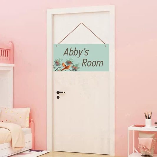 Personalized Sign Birds Wooden Sign For Kids Room Boys Bedroom Door Decor,Custom Name Flowers Wall Art Decor Decorative Plate for Nursery Little Man Cave