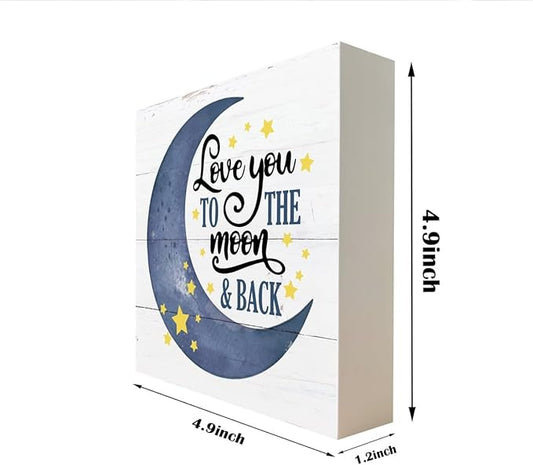 Inspirational Wooden Nursery Decor - Star Moon Signs for Kids Room & Family Love - 'Love You to the Moon and Back'