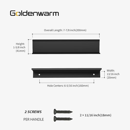goldenwarm 100 Pack Black Finger Edge Pulls Drawer Finger Pulls Matte Black Kitchen Hardware Handles Bedroom Dresser Drawers,6-1/4in Hole Center