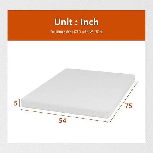 PayLessHere 5 Inch Gel Memory Foam Mattress Medium Firm Mattresses CertiPUR-US Certified Bed-in-a-Box Pressure Relieving Full Size,Fiberglass Free,White
