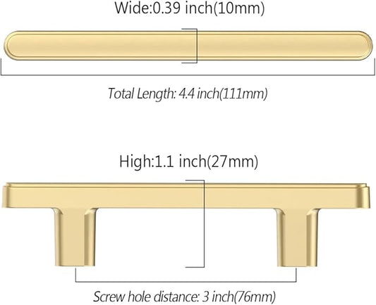 10 Pack 3 Inch(76mm) Kitchen Cabinet Handles Brushed Gold Cabinet Pulls Kitchen Cabinet Hardware Drawer Pulls for Cupboard Wardrobe