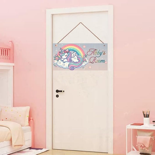 Personalized Sign Magic Unicorn Wooden Sign For Kids Room Boys Bedroom Door Decor,Custom Name Rainbow Wall Art Decor Decorative Plate for Nursery Little Man Cave