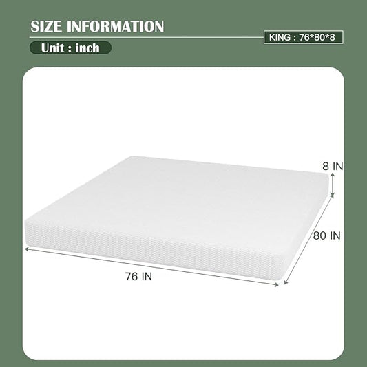 PayLessHere Gel Memory Foam Mattress 8 inch Mattress, CertiPUR-US Certified,Breathable Bed Mattress for Cooler Sleep Supportive & Pressure Relief,Removable Soft Cover,White King,Fiberglass Free