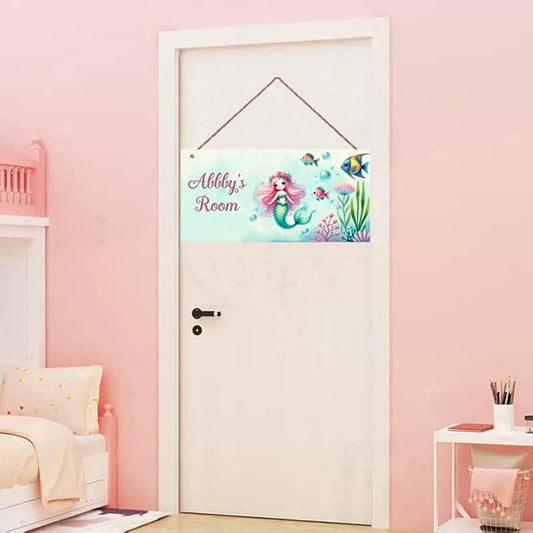 Personalized Sign Mermaid Wall Art Décor For Kids Room Custom Name Door Decor, Ocean Theme Nursery Art Plate For Girls Room Boys Bedroom Garden
