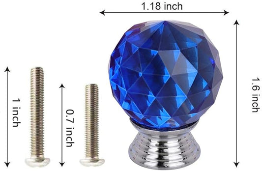12 Pcs 30mm Round Shape Crystal Glass Cabinet Knobs with Screws Drawer Knob Pull Handle Used for Kitchen, Dresser, Door, Cupboard(Blue)