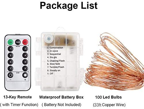 String Lights,LED Copper Wire Lights, Each Set 33ft/10M 100LEDs and 8 Remote Control.AA Battery Powered,Decor Rope Lights for Holiday,Wedding, Parties.(Multicolour)
