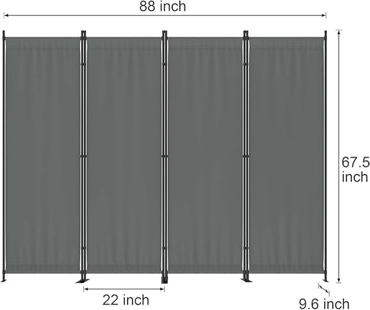 Morngardo Room Divider, Folding Privacy Screens, 4 Panel Room Partitions, 88" Foldable Wall Dividers, Portable Separating for Home Office Bedroom Dorm Decor (Grey)