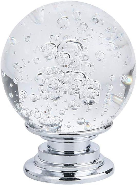 10 PCS Crystal Cabinet Knobs Round Glass Bubbles Knobs Smooth Drawer Pulls Handle for Home, Cabinet, Drawer and Dresser with 3 Different Size Screws, 30MM (Transparent)