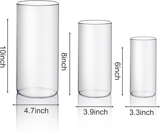 PHOSPHOR Hurricane Candle HoldersFor Pillar Candle Clear Glass Cylinder Centerpieces Vases Table Decoration Centerpiece Floral Room Decor Clear Seeded Bubbles Living Dining Kitchen 3 Pieces