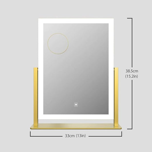 Lighted Makeup Mirror, Hollywood Vanity Mirror with Lights, Three Color Modes,Detachable 10X Magnification Mirror, Smart Touch Control, 360°Rotation (15.2in)
