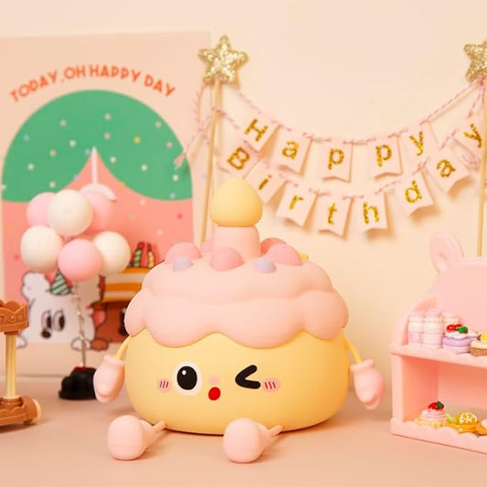 QANYI Birthday Gifts Cupcake Light for Kids, Silicone Party Cake Nursery Night Lamp with Soft Touch, Rechargeable Table Lamp Decor Gift for Daughter Girl Sister