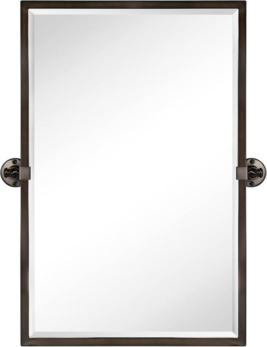 TEHOME Pivot Tilting Bathroom Vanty Mirror Rectangle Oil Rubbed Bronze Metal Framed Beveled Wall Mirror, Overall 23.9 x 30 inches (Mirrror 20 x 30 inches)