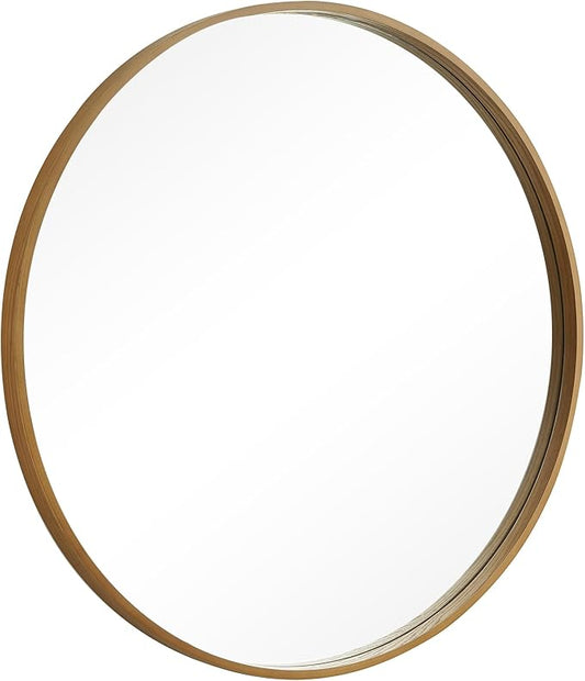 WallBeyond Round Wood Mirror, 32" Round Modern Decoration Large Circle Wall Mirror for Bathroom Living Room Bedroom Entryway, Natural