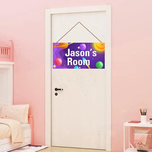 Personalized Sign, Galaxy Signs,Custom Name Wall Door Sign, Baby Nursery Art For Kids Room Outer Space Theme Decor Rocket Stickers For Boys Room Girls Bedroom Little Man Cave