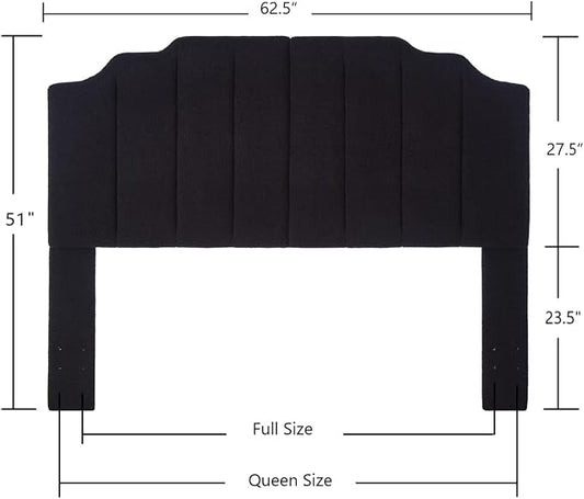 24KF Black Teddy Fabric Tufted for Queen Upholstered Headboard, Modern Vertical Channel Design Full Headboard with Stepped Silhouette Top Edge, 6026-Q-Teddy Black