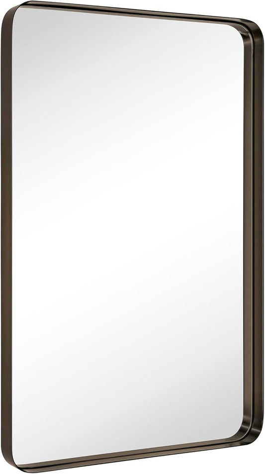 TEHOME 24x36 inch Oil Rubbed Bronze Metal Framed Bathroom Mirror for Wall in Stainless Steel Black Rounded Rectangular Bathroom Vanity Mirrors Wall Mounted