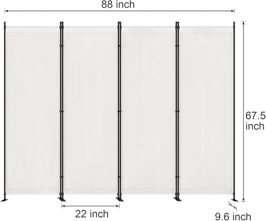 Morngardo Room Divider, Folding Privacy Screens, 4 Panel Room Partitions, 88" Foldable Wall Dividers, Portable Separating for Home Office Bedroom Dorm Decor (White)