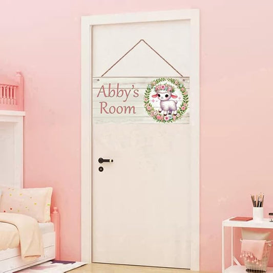 Personalized Name's Sheep and Flowers Nursery Kid's Room Children's Girls Bedroom Door Sign Cute Animal Wood Plaque Sign Wall Decor Wall Art Decor Decorative Plate