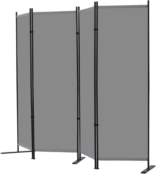 RANTILA 4 Panel Room Divider, 6 FT Folding Privacy Screen with Wide Feet, Freestanding Partition for Room Separation, Portable Room Divider Panel, 89" W x 71" H, Grey