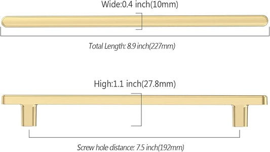 10 Pack 7.5 Inch(192mm) Kitchen Cabinet Handles Brushed Gold Cabinet Pulls Kitchen Cabinet Hardware Drawer Pulls for Cupboard Wardrobe