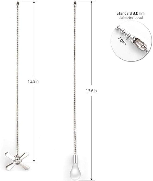 Ceiling Fan Chain Set - 2 Pcs Fan Pull Chains with 13.6 Inch Cord for Switch and Light