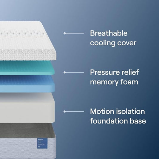 Nectar Classic 12” Queen Mattress - Medium Firm - Contouring Memory Foam - Cooling Top Layer - Support & Pressure-Relief - Mattress in a Box - 365-Night Trial & Forever Warranty