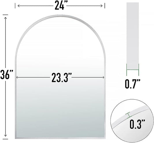 24x36 Arch Mirror Square Full Length Wall Mounted Hanging or Against Wall Metal Frame Dressing Make-up Mirrors for Entryway Bedroom Bathroom Living Room 24 36 inch Silver