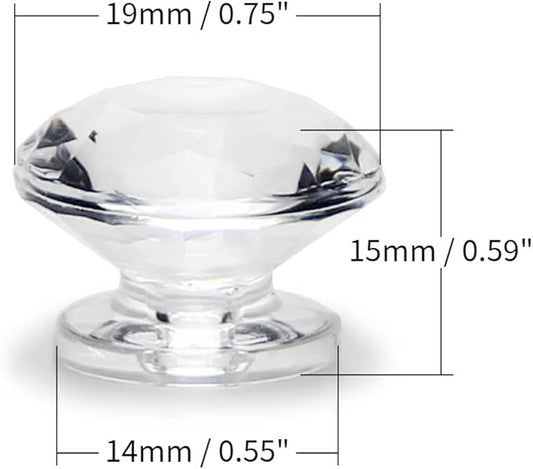 MroMax 12Pcs Tiny Pull Handle Diamond Acrylic Mini Knob 19mm Diameter Clear Shiny Diamond Shaped Knobs for Jewelry Box, Gift Case and Makeup Box