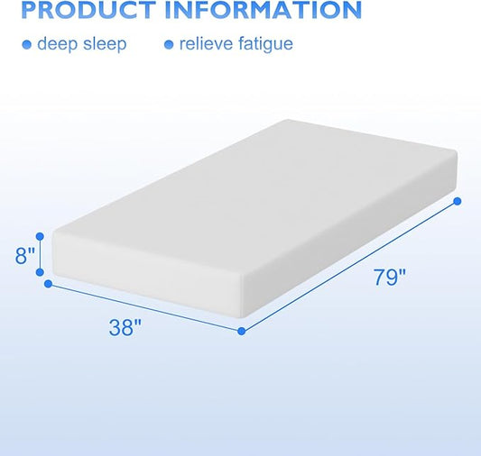 PayLessHere 8 Inch Gel Memory Foam Mattress Medium Firm Mattresses CertiPUR-US Certified Bed-in-a-Box Pressure Relieving Twin XL Size,Fiberglass Free,White