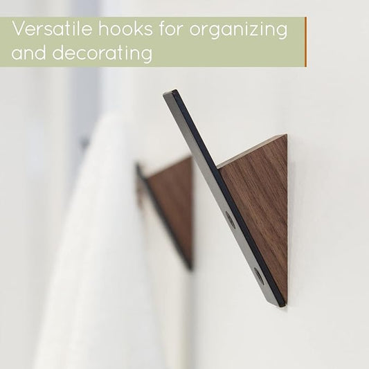 Wall Coat Hook Rack - Set of 3 - Black Walnut Wood Black Metal Decorative Hat Hooks for Hanging Coats - Hat Hangers for Wall