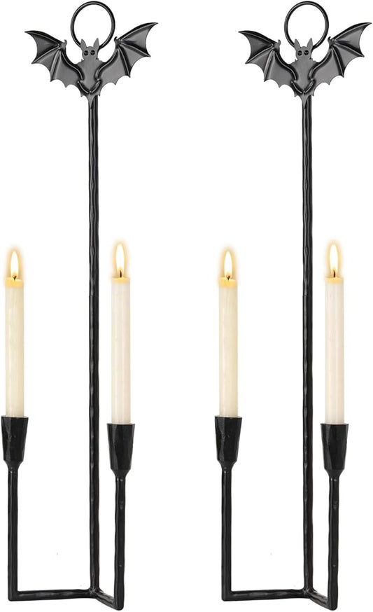 Wall Sconce Candle Holder Metal Hanging Wall Decorations Gothic Bat Wall Light Candle Holder for Home,Living Room, Bathroom, Dining Room, Set of 2(Black