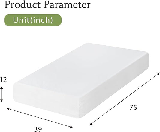 BestMassage | 12 Inch Twin Mattress | Gel Memory Foam | Medium Firm Feel | White | Bed in a Box, CertiPUR-US Certified | Pressure Relief, Cooling Ventilated Foam | Breathable Knit Cover