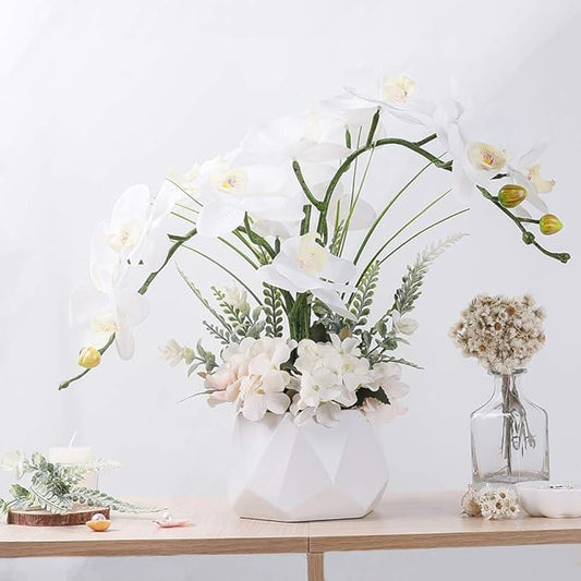 LESING Artificial Potted Orchid Flower for Table Centerpieces,Real Touch White Fake Orchid Flowers in Vase for Home Decoration (Style 2,White Vase)