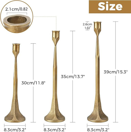 Gold Taper Candle Holder 3-Pack - Elegant Candlestick Holders for Wedding, Table, Party Decor - Holds 3/4 inch Taper Candles