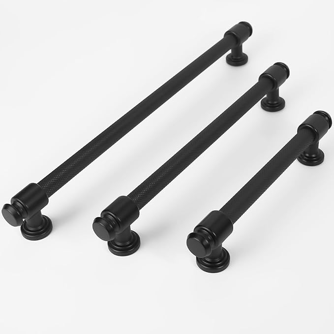 6 Pack Matte Black Cabinet Handles and Drawer Pulls - 12-3/5 inch (320mm) - Black Kitchen Cabinet Hardware