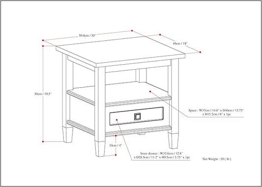 SIMPLIHOME Warm Shaker SOLID WOOD 20 inch Wide Rectangle Transitional End Side Table in Distressed Grey for the Living Room and Bedroom