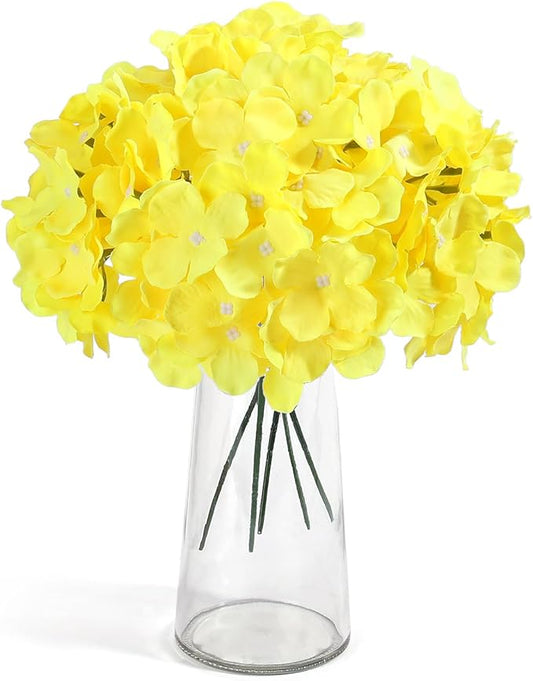 Auihiay 64pcs Hydrangea Artificial Flowers, Yellow Silk Hydrangea Heads with Stems, Hydrangea Flowers for DIY Wedding Centerpiece Baby Shower Home Party Decor (Yellow)