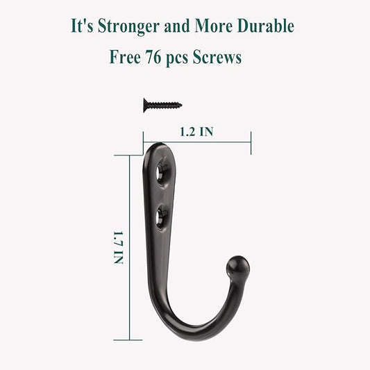 Coat Hooks-38 Pack Farmhouse Hooks with Metal Screws, Black Decorative Rustic Coat Hooks Rack, Wall Mounted Single Prong Robe Hook,Vintage Organizer Hanging Wire Hook Clothes Hanger