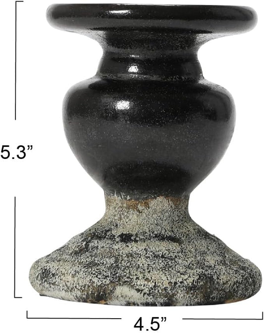 Creative Co-Op 2-Tone Sculptural Terracotta Pillar Candle Holder, Distressed Black