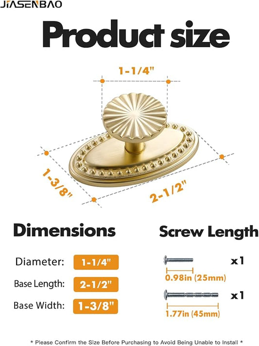 10 Pack Brushed Gold Cabinet Knobs with Base Brass Flat Drawer Pulls Kitchen Cupboard Bathroom Dresser Cabinet Hardware Handles Zinc Alloy