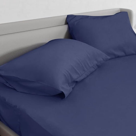 King Size Sheets Set for Air Mattress - Deep Pocket King Sheet Set - 3Pcs Side Storage Pocket Fitted Sheet & Pillowcases Easily Fits 16in to 24in Pillow Top Air Bed Mattress - Navy Blue