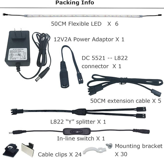 Litever Under Cabinet Lighting Kit, 6 PCS 20 Inches Flexible LED Strips, 24W, 1800 Lumen, Warm White 2700K. Suitable for Kitchen Counters Book Shelf Closet Showcase Workshop-(6-Strip-2700K)