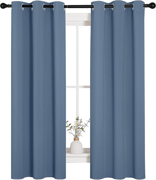 NICETOWN Kitchen Curtains Blackout Curtains & Drapes, Thermal Insulated Grommet Top Window Treatment Panels for Cupboard, Small Window (Stone Blue, 34" Wide x 63" Long, Set of 2)