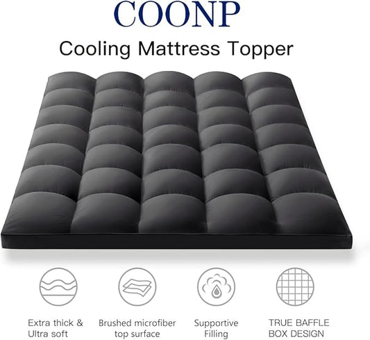 COONP Twin XL Mattress Topper, Extra Thick Pillowtop, Cooling Plush Mattress Pad Cover Bed Topper Protector with 8-21 Inch Deep Pocket (Black, Twin XL)