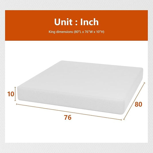 PayLessHere 10 Inch King Mattress Base Foam Mattress CertiPUR-US Certified,Removable Soft Cover,King mattresses for Bed Frame, Bunk Bed, Trundle, Daybed,White,Fiberglass Free