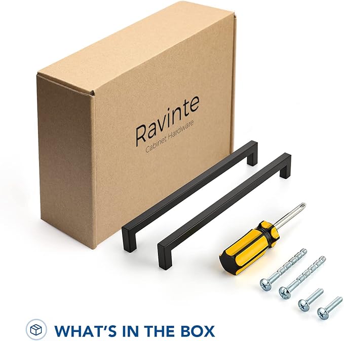 Ravinte 3 Pack Black Cabinet Pulls 10 Inch Square Kitchen Cabinet Handles Matte Black Kitchen Hardware for Drawer Pulls Drawer Handles Come with Screwdriver